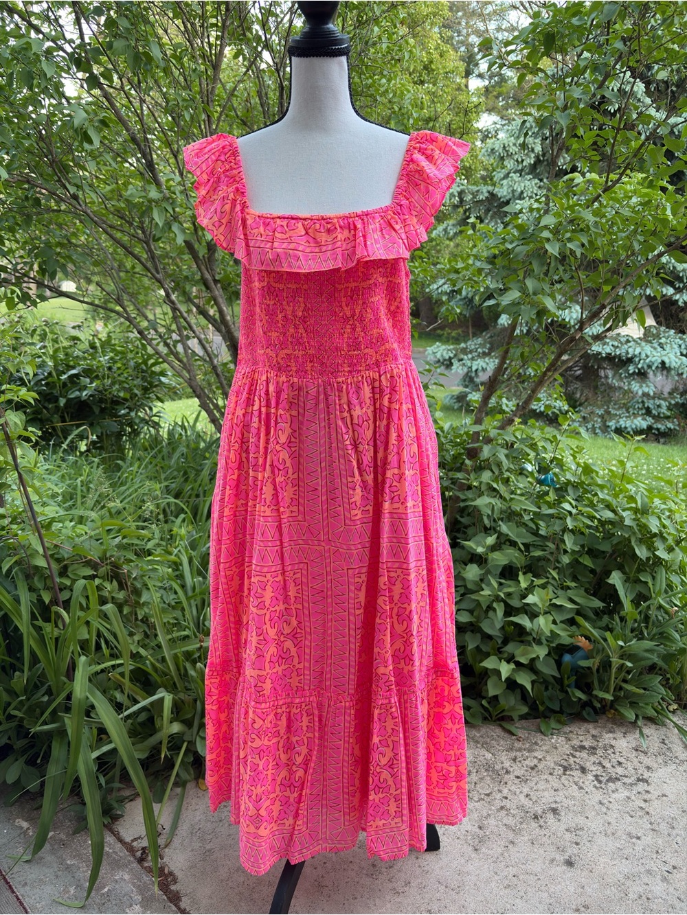 100% Cotton Vineyard Vines Pink and Orange Ruffle Sundress